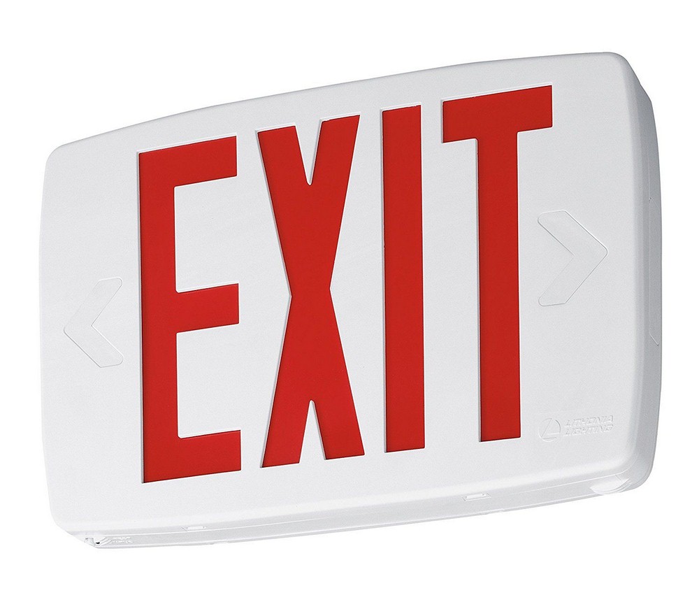 Lithonia Lighting-LQM S W 3 R 120/277 M6-Quantum - 11.75 Inch 0.62W 1 LED Emergency Exit Sign Light with Stencil-Faced Housing   Matte White/Red Finish